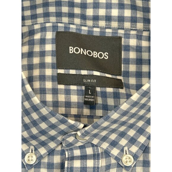 Bonobos Shirt Mens Large Blue White‎ Gingham Checkered Slim Fit Button-Down - Picture 3 of 7